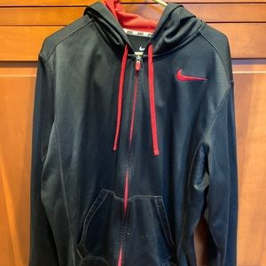 Nike Men's Dri-Fit Black Red Full Zip Long Sleeve Hoodie Sweatshirt Size Large